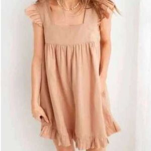 Aerie Light Tan Distressed Baby-Doll Dress size Large